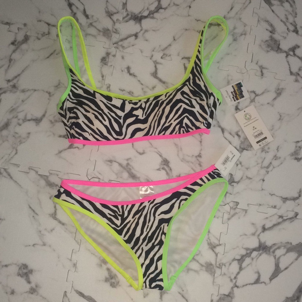 Zebra & Neon Print Bikini Top